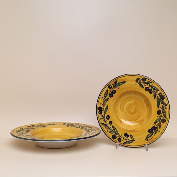 SET OF SOUP-PASTA PLATES OF CM.27 DIAMETER, OLIVO FONDO GIALLO